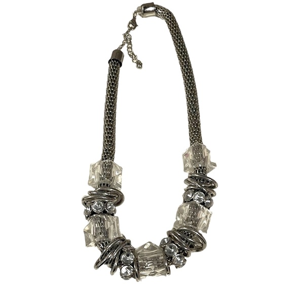 Retro Chunky clear acrylic beaded necklace w/ rhinestones - Picture 2 of 2